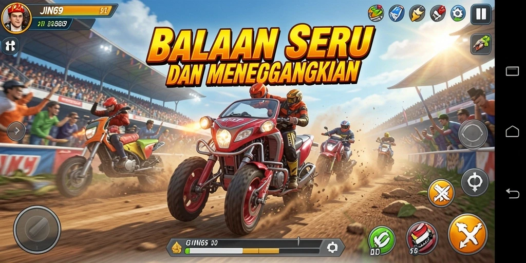Gambaran gameplay balapan menegangkan di JIN69.