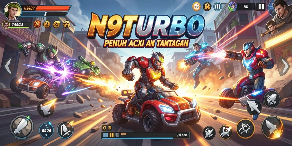 Tampilan gameplay N9TURBO menonjolkan kecepatan dan aksi yang seru.