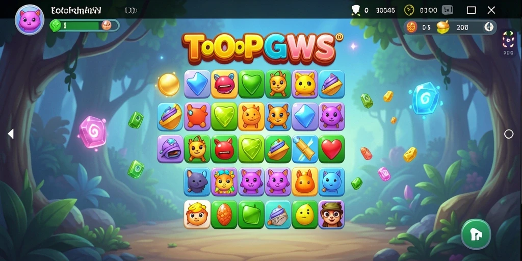Screenshot gameplay TOOPGWS menampilkan aksi mencocokkan simbol Match-3 yang seru.